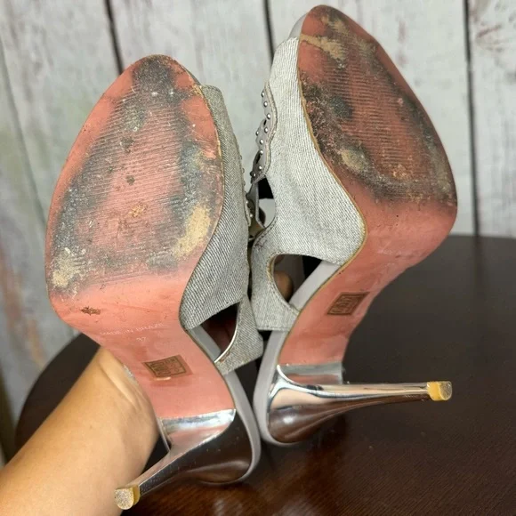 KG KURT GEIGER DENIM, Calf, PATENT Leather Laser Cut Studded heeled Sandals 37 - Picture 3 of 16